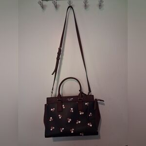 Kate Spade Dark Brown Satchel with Pink Floral Accents